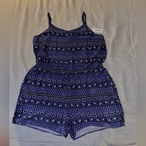 Old Navy Blue Pattern Linen Romper